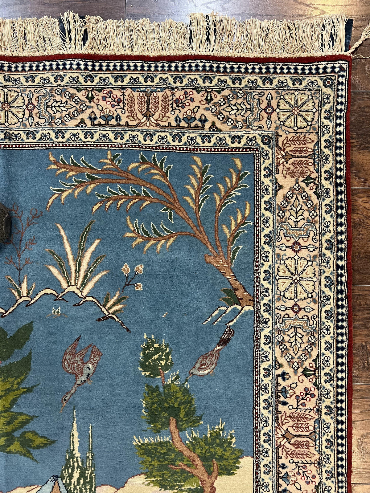 Vintage Persian Qum Pictorial Rug 5x7 - Wool & Silk - Jewel Rugs, view 7