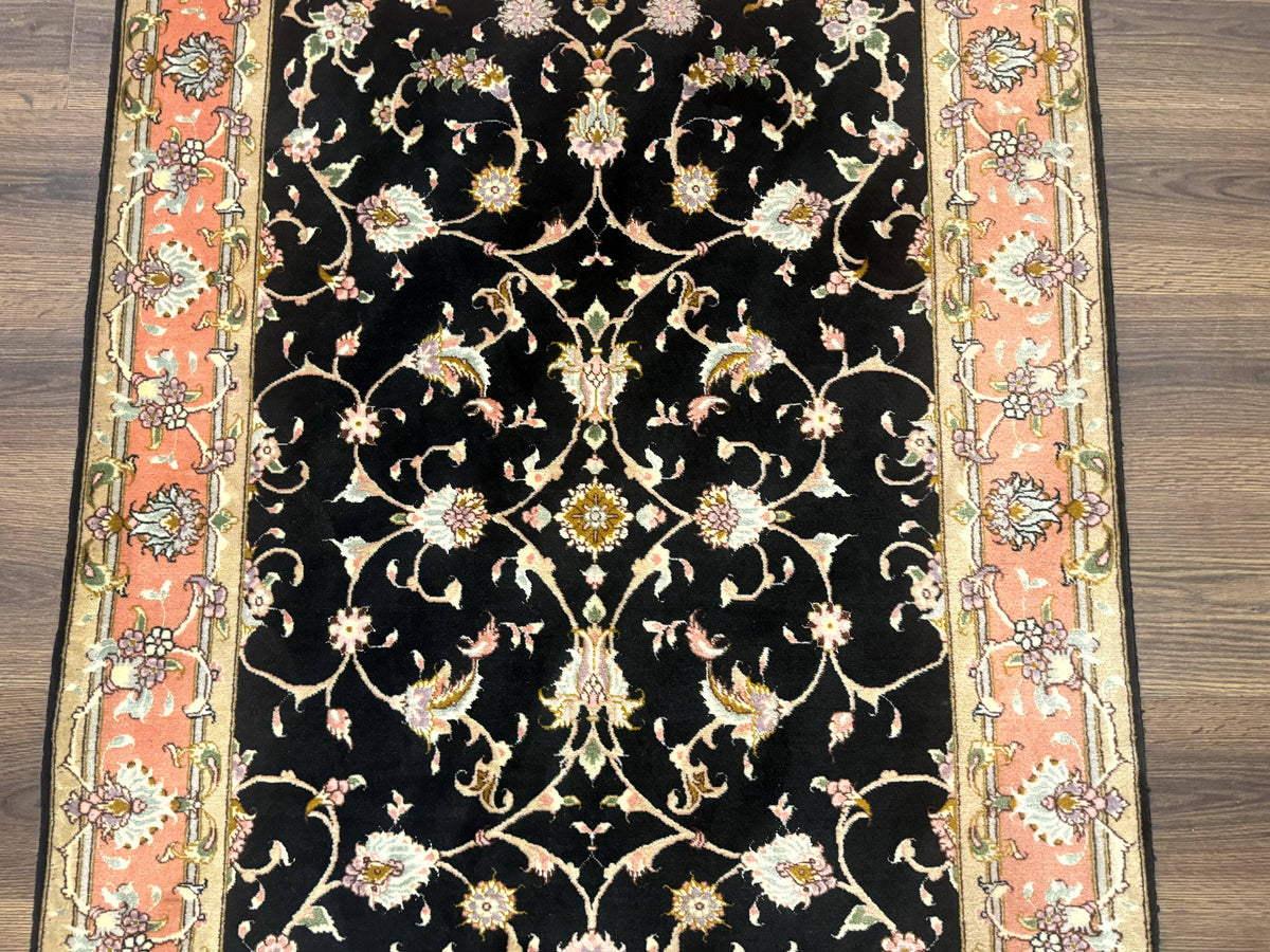 Persian Tabriz Rug 3x5 Black and Salmon Floral Fine Handmade 360 KPSI - Jewel Rugs, view 5