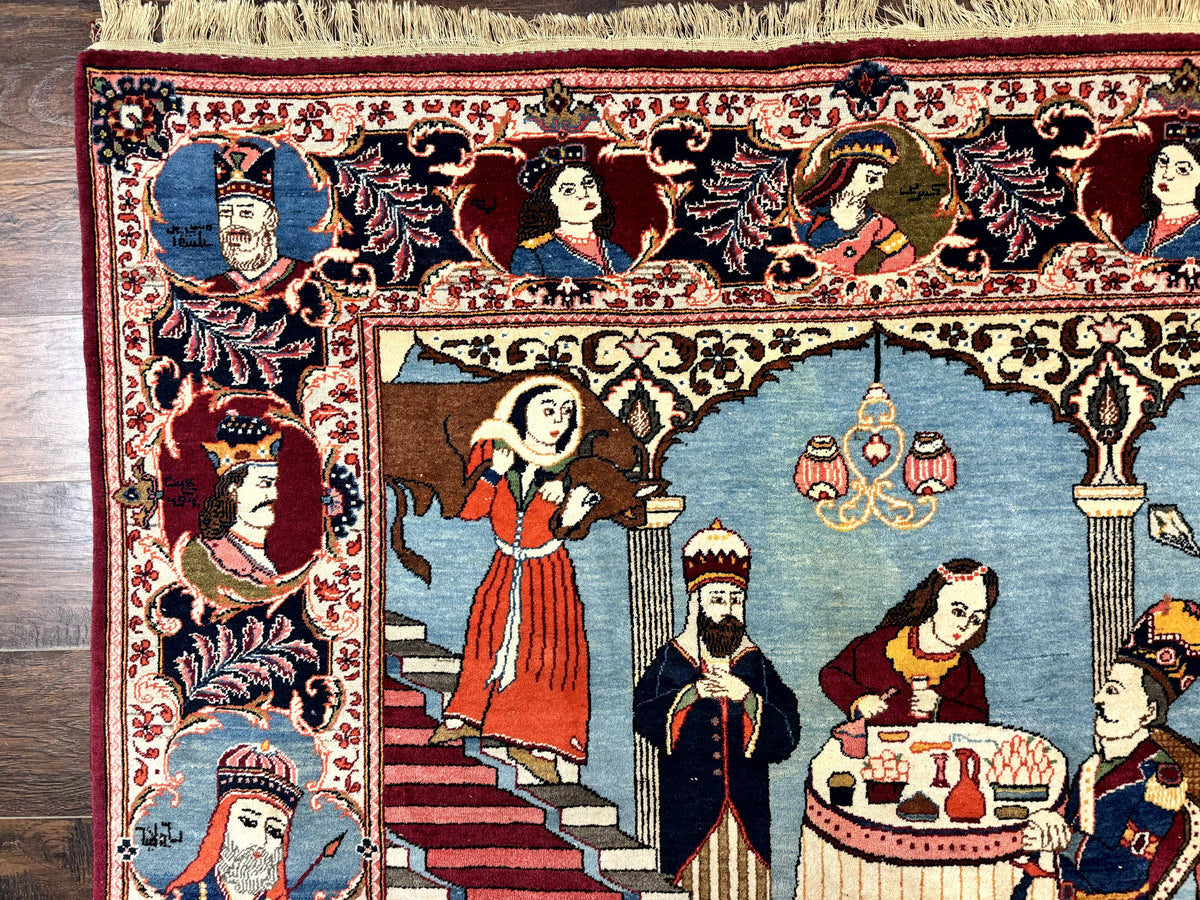 Rare Persian Kashan Pictorial Rug 6x9, King Bahram Hunting Scene, Persian Kings, Hand Knotted Persian Rug for Wall Hanging, Antique, Wool - Jewel Rugs, view 8