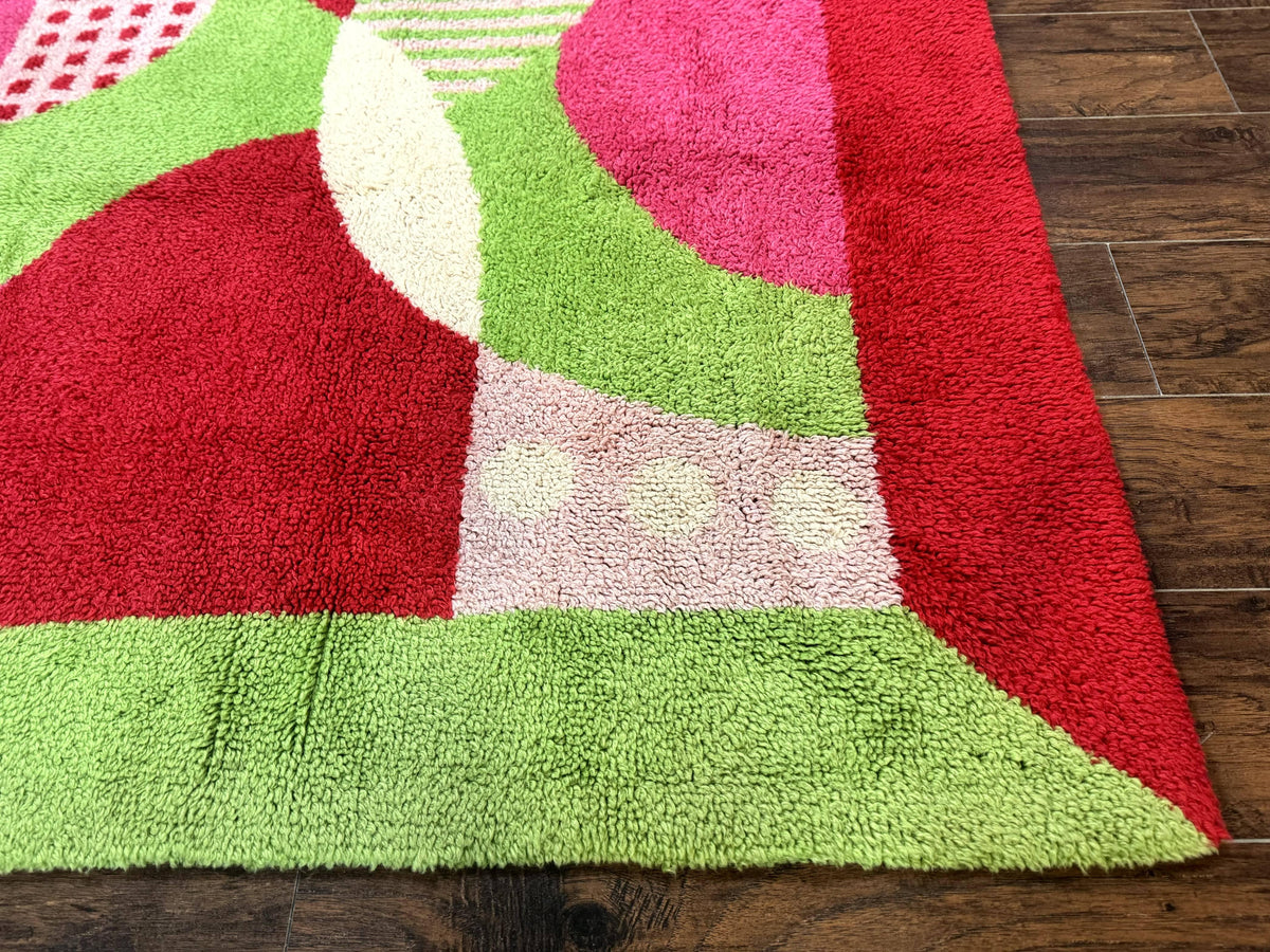 European Shag Rug 4.8 x 4.8, Modern Abstract Design, Green Pink Red, Square Shag Rug, Unique - Jewel Rugs, view 8