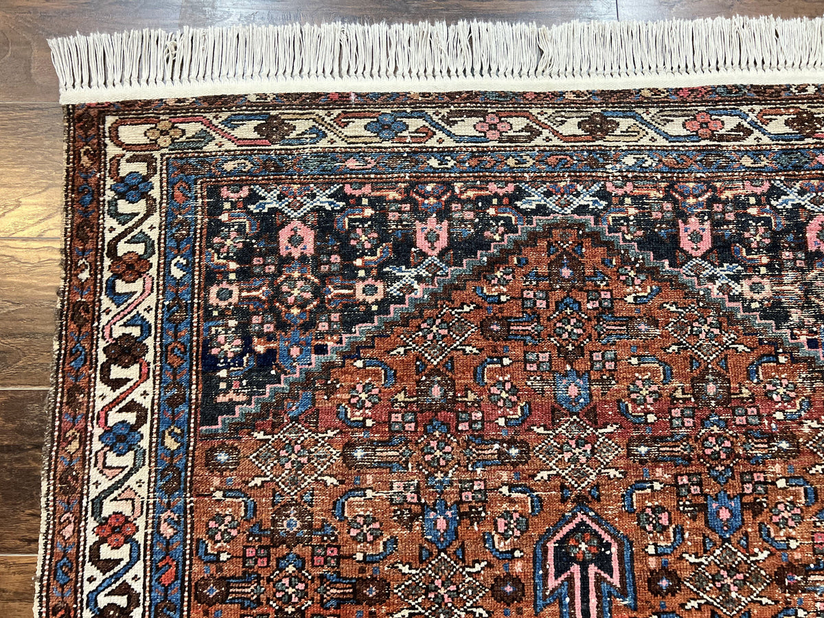 Red Persian Hamadan Rug 4x6, Wool Handmade Antique Carpet, Geometric Medallion Rug, Oriental Rug 4 x 6, Persian Tribal Rug, Hand Knotted Rug - Jewel Rugs, view 7