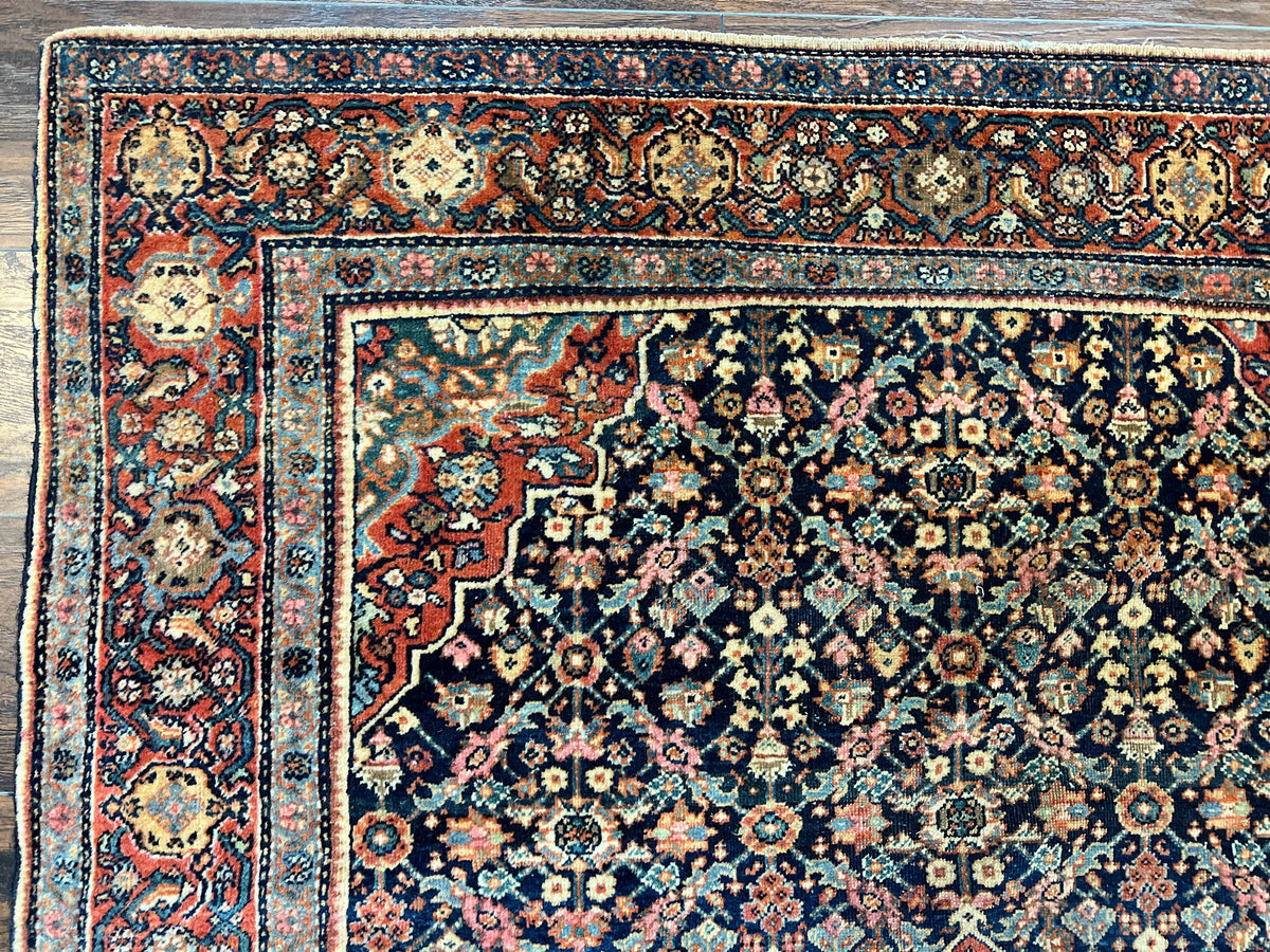 Persian Rug 4x7 Antique Sarouk Farahan Carpet, Navy Blue and Red Wool Rug - Jewel Rugs, view 7
