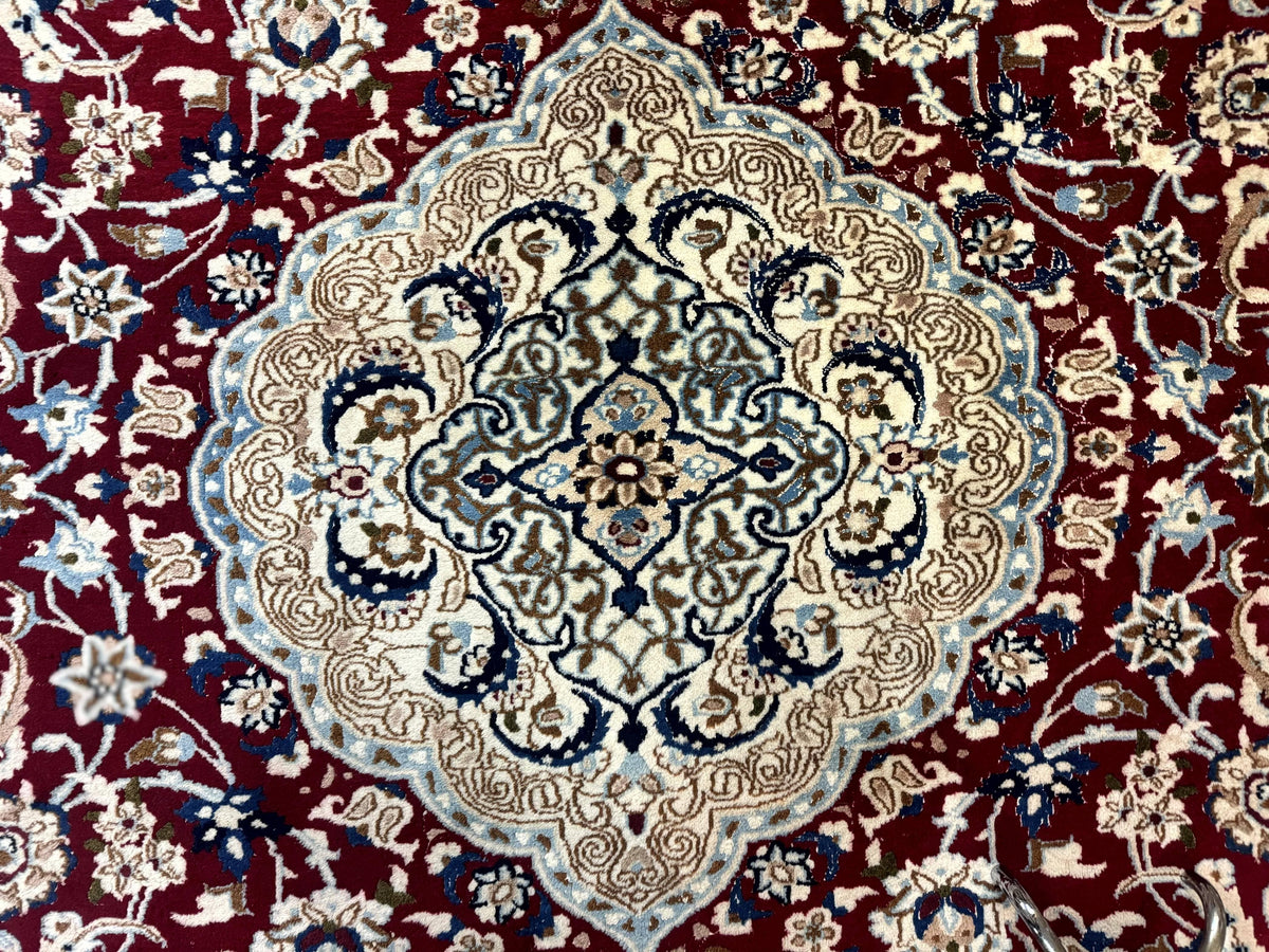 Persian Nain Rug 8x11, Wool and Silk Highlights, Burgundy & Ivory - Jewel Rugs, view 5