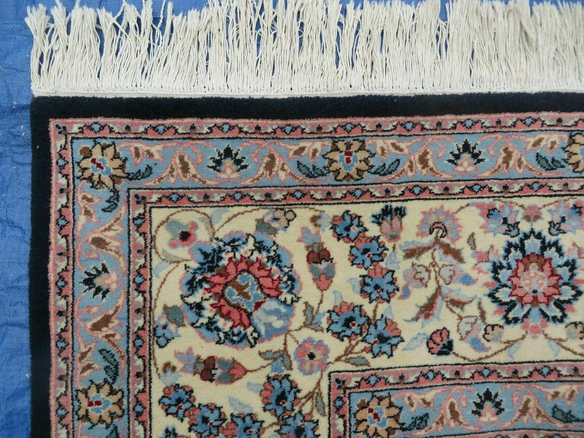 Large Indo Persian Rug 10x14, Wool Hand-Knotted Carpet, Navy Blue Ivory - Jewel Rugs, view 5