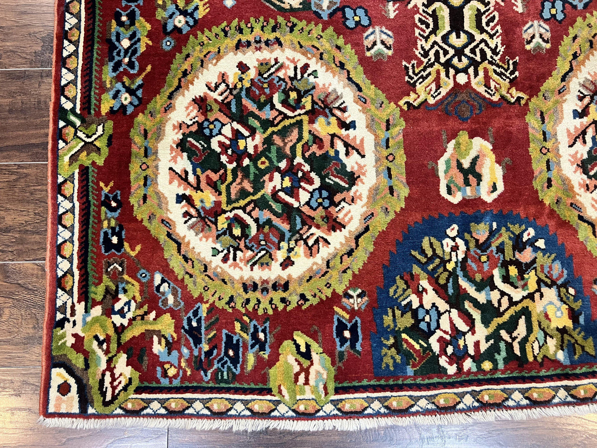 Persian Bakhtiari Rug 5x8, Wool Hand Knotted Antique Carpet, Red, Floral Oriental Rug, 5 x 8 Medium Sized Rug - Jewel Rugs, view 9