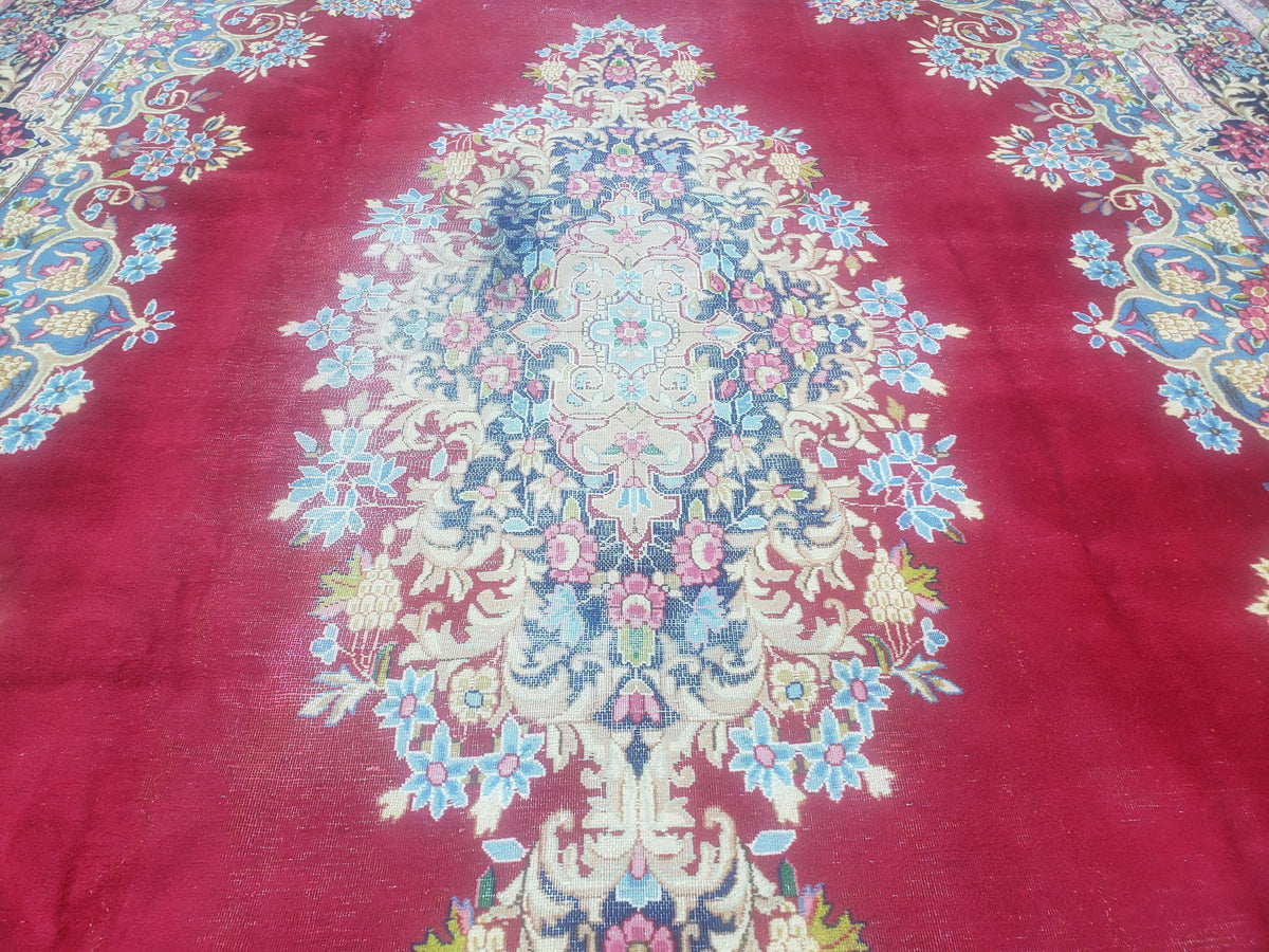 Antique Persian Kirman Rug 10x17 Oriental Carpet 10 x 17, Red, Multicolor, Namazian Signature Master Weaver, Shabby Chic, Semi Open Field - Jewel Rugs, view 5