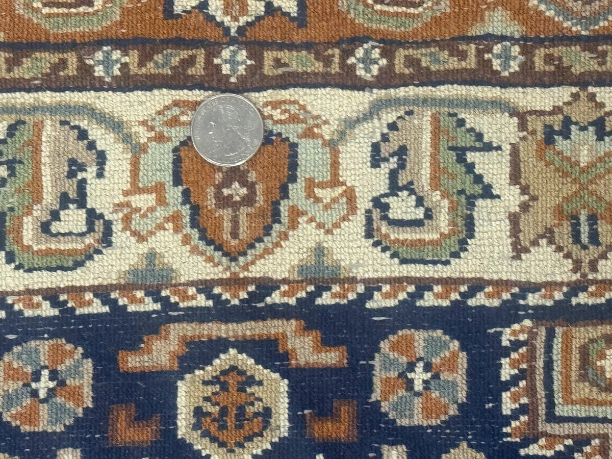 Indo Persian Runner Rug 2.6 x 12.7, Indian Kashmiri Runner for Hallway or Kitchen, Navy Blue, Geometric Medallions, Handmade Wool - Jewel Rugs, view 9
