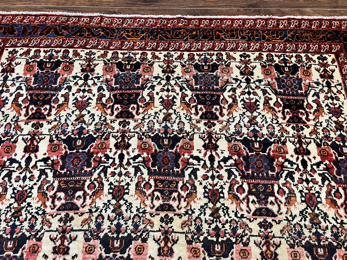 Persian Afshar Rug 6x8, Wool Hand Knotted Semi Antique Vintage Carpet, Floral Allover, Repeated Birds Flowers Vases Motifs - Jewel Rugs, view 4