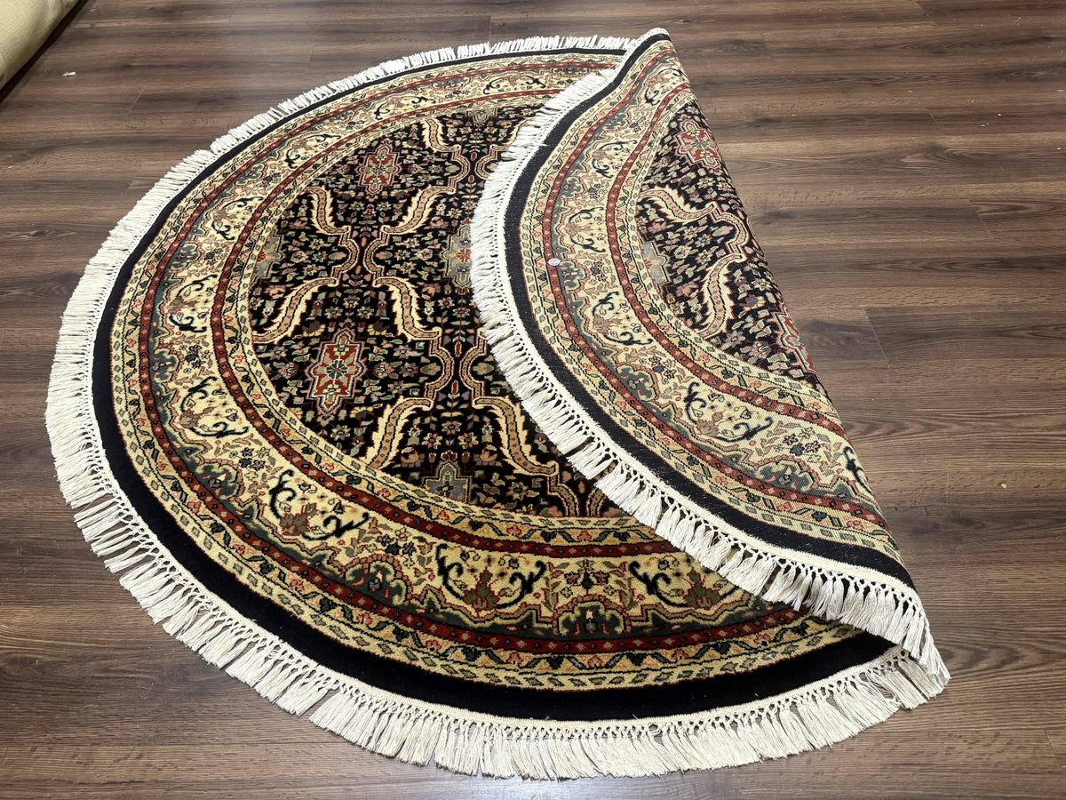 Round Indo Persian Rug 6x6, Indian Bidjar Rug, Navy Blue and Beige - Jewel Rugs, view 11