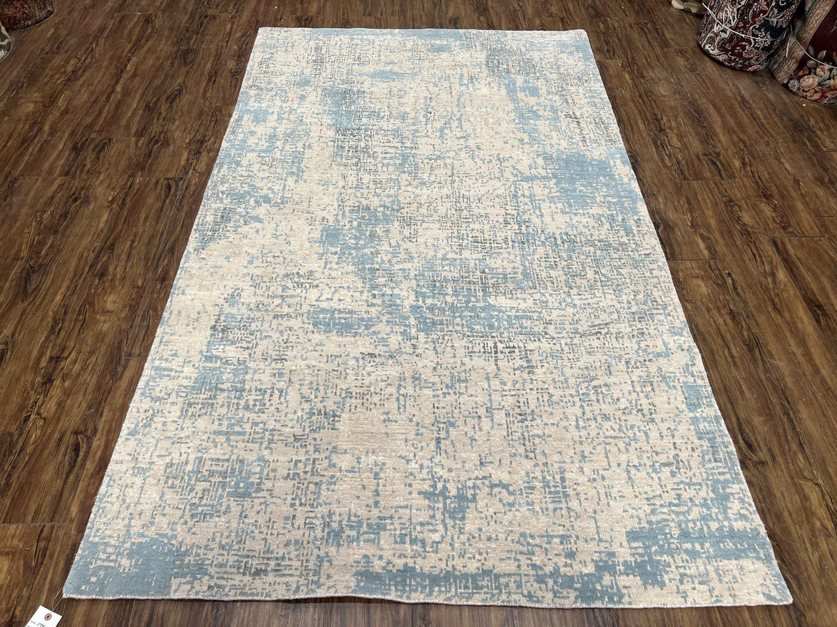 Modern Tibetan Rug 5x8 ft Light Blue and Gray Carpet, Contemporary Wool Rug, Handmade Nepali Rug, Raised Pattern, Tibet Area Rug, Nepal Rug - Jewel Rugs, view 2