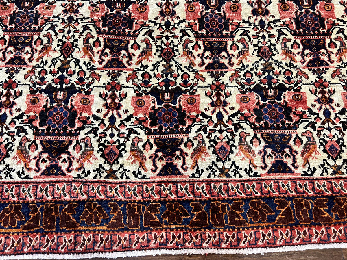 Persian Afshar Rug 6x8, Wool Hand Knotted Semi Antique Vintage Carpet, Floral Allover, Repeated Birds Flowers Vases Motifs - Jewel Rugs, view 6