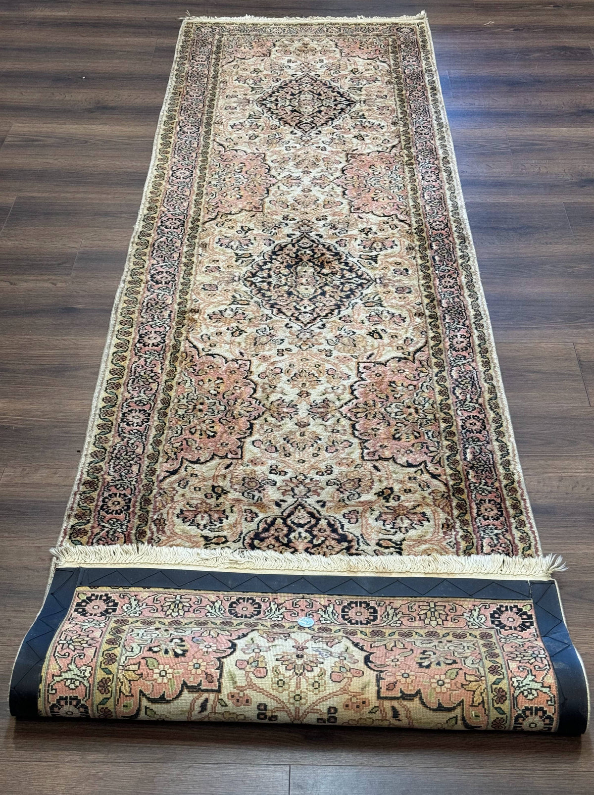 Silk Indian Kashmiri Runner Rug 2.7 x 9.8, Floral Medallions - Jewel Rugs, view 12