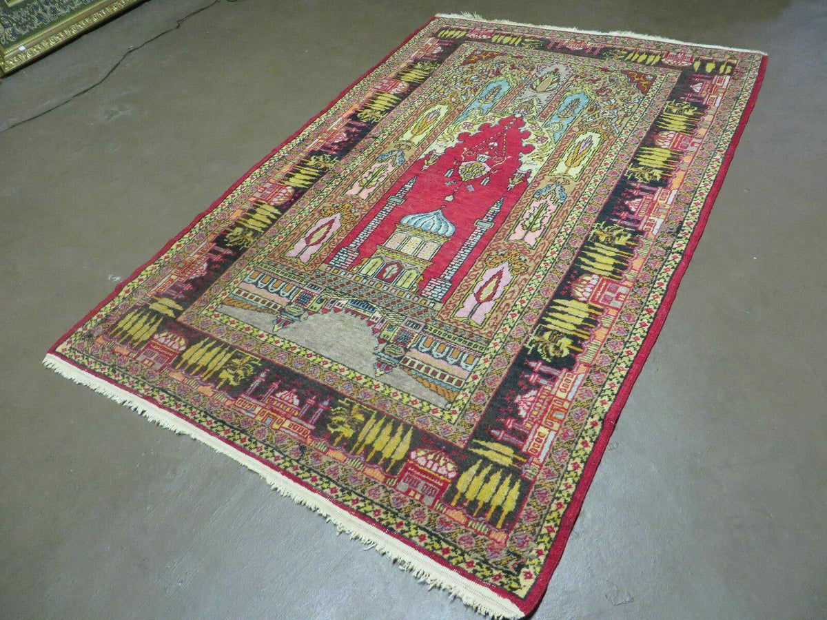 4' X 6' Antique 1920s Handmade Turkish Mehrab Design Wool Rug Lantern Beautiful - Jewel Rugs, view 2