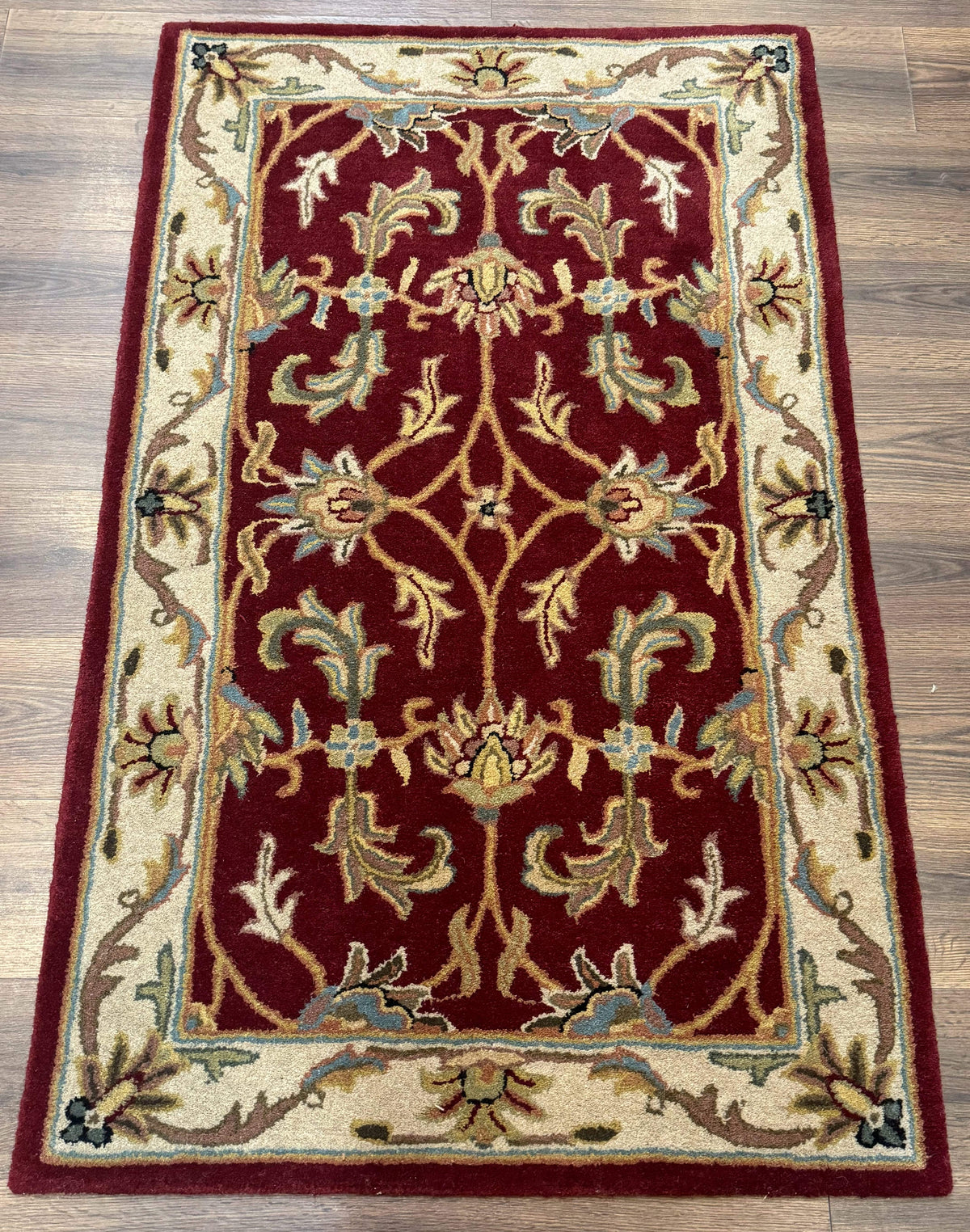 Small Floral Wool Rug 3x5, Safavieh Heritage Collection, Dark Red, Pair B - Jewel Rugs, view 2