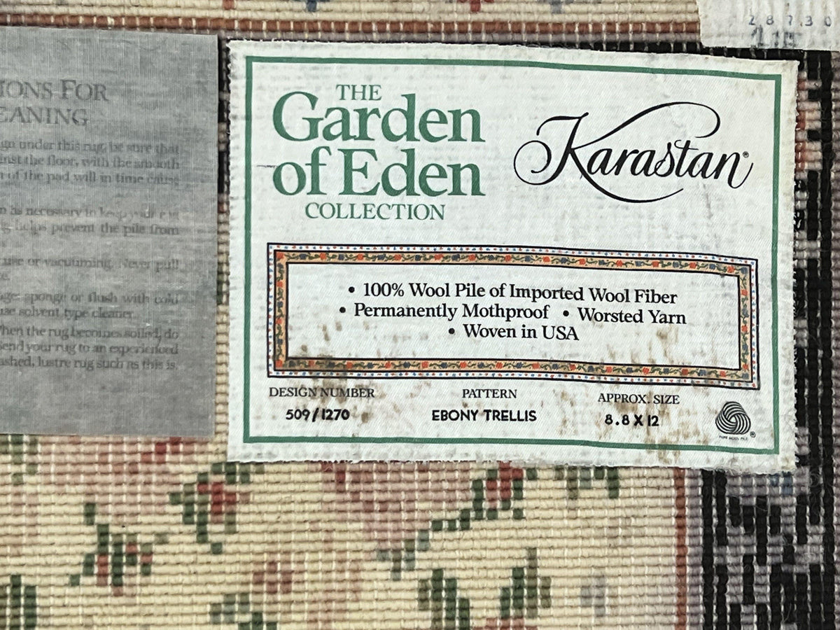 Karastan Rug 8.8 x 12, Garden of Eden #509/1270, Ebony Trellis, Vintage Discontinued Wool Pile Karastan Carpet - Jewel Rugs, view 11