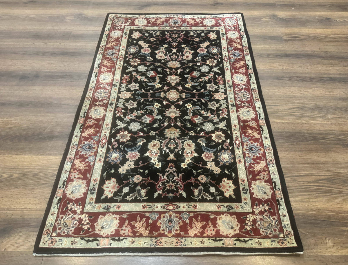 Black Sino Persian Rug 3x5, Wool with Silk Highlights, Floral, Fine 170 KPSI - Jewel Rugs, view 2