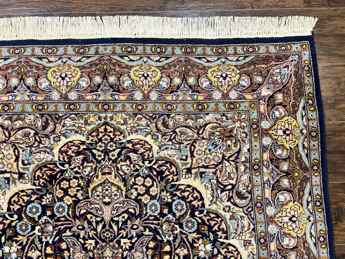 Pak Persian Rug 5x7, Navy Blue Hand Knotted Wool Oriental Carpet 5 x 7 ft, Floral Medallion, Traditional Vintage Pakistani Rug, 225 KPSI - Jewel Rugs, view 7