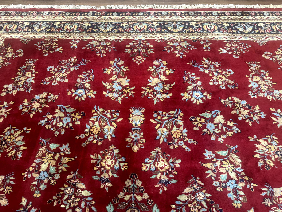 Indo Persian Sarouk Rug 10x14, Large Red and Navy Blue Carpet, Traditional Floral Wool Rug - Jewel Rugs, view 4
