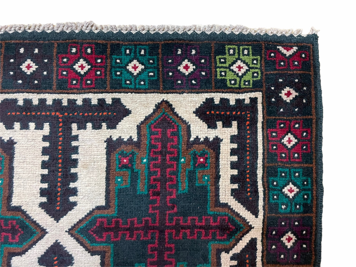 3 X 4.4 Vintage Handmade Tribal Wool Rug Balouchi Rug Afghan Rug Red Beige Green - Jewel Rugs, view 7