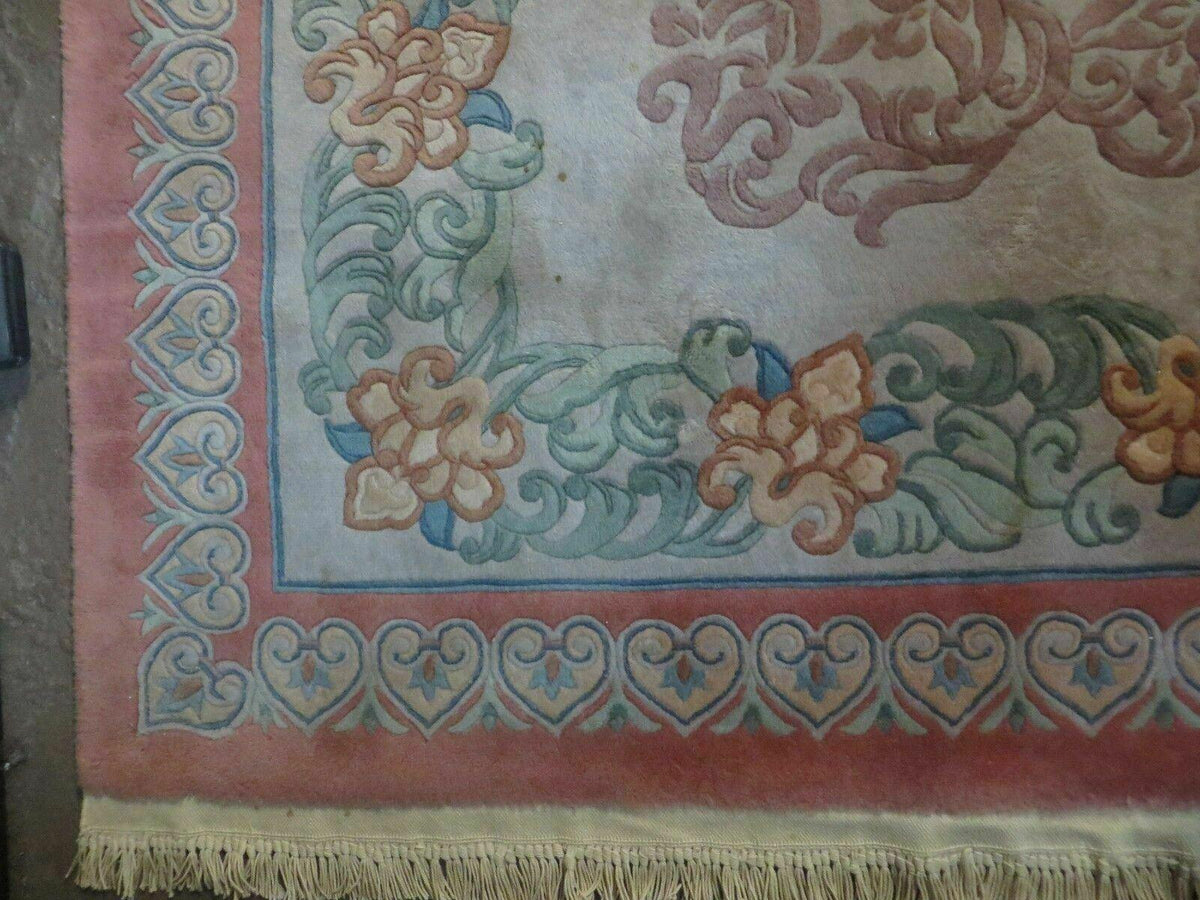 9' X 12' Vintage Handmade Chinese Carving Sculpture Wool Rug Flower Design Pink Carpet - Jewel Rugs, view 9