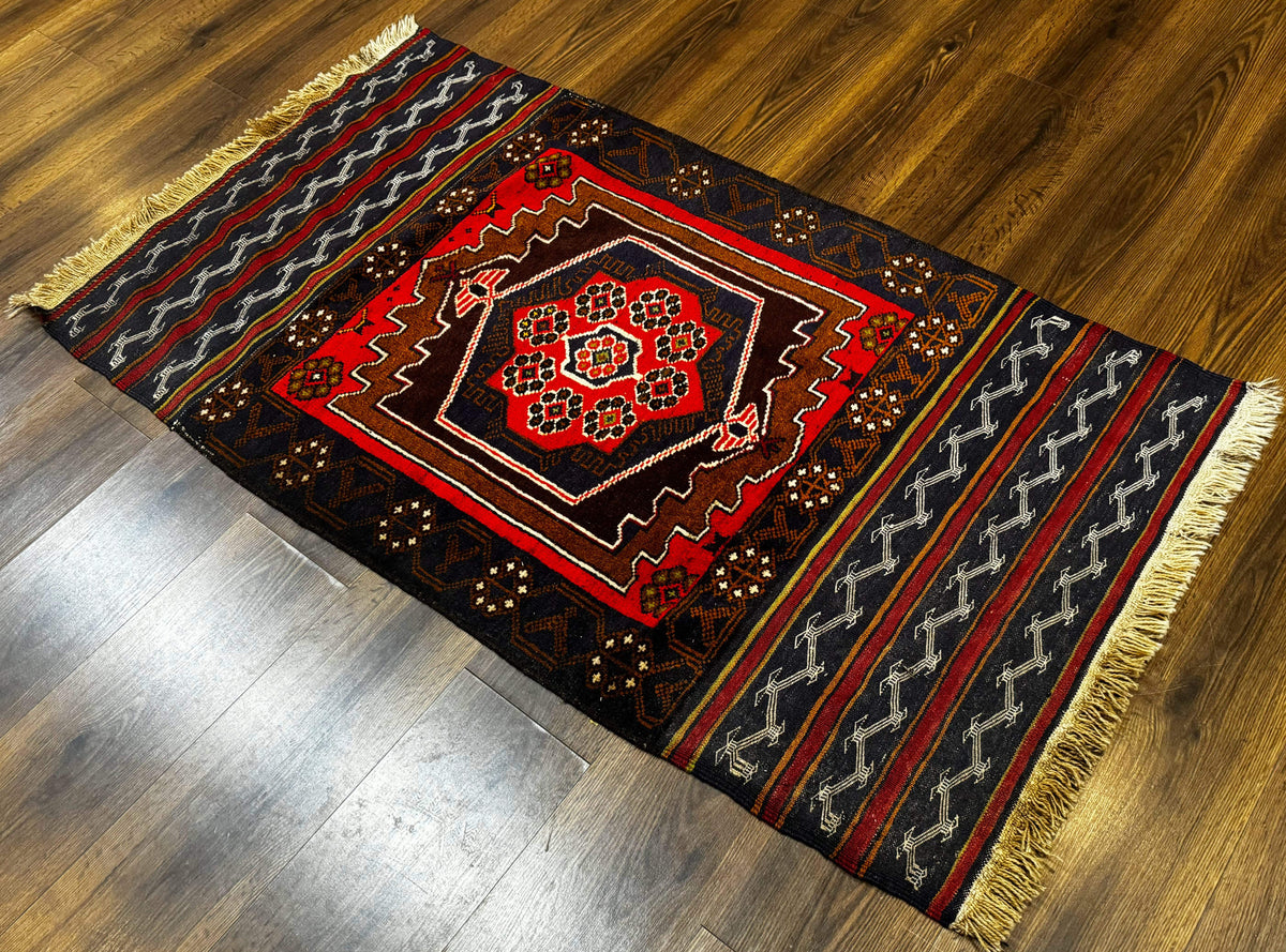 Afghan Rug 3x5, Tribal, Navy Blue, Wool, Handmade, Geometric, Rustic - Jewel Rugs, view 10