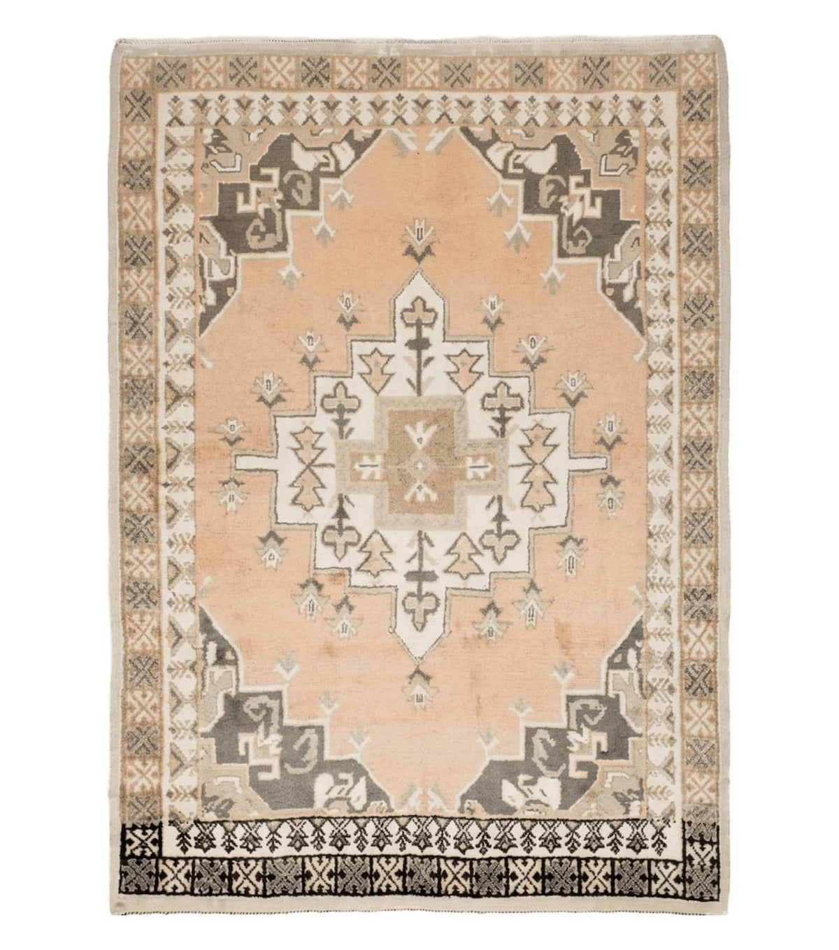 Antique Moroccan Rug 5x7 Tribal Carpet, Hand-Knotted Soft Wool Pile, 5 x 7 Area Rug, Berber Rug, Geometric Open Field Medallion, Pink Ivory - Jewel Rugs