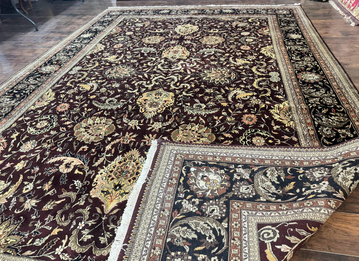 Indo Persian Rug 10x14, Floral Allover, Handmade Vintage Wool Rug, Dark Maroon/Plum and Black - Jewel Rugs, view 11