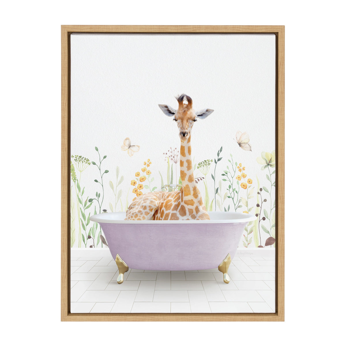 Sylvie Giraffe In Spring Bath Framed Canvas by Amy Peterson Art Studio