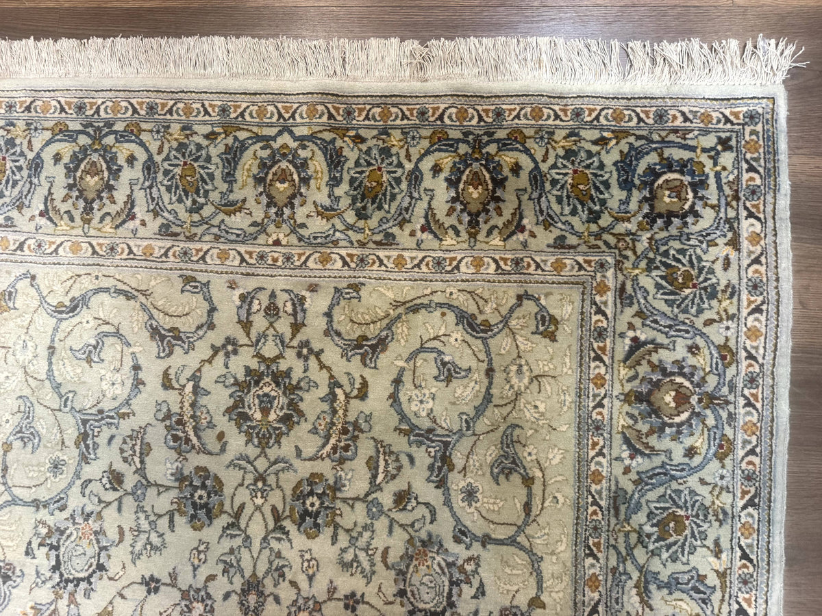 Persian Kashan Rug, Unique Colors, 225 KPSI, Light Green and Light Blue - Jewel Rugs, view 7