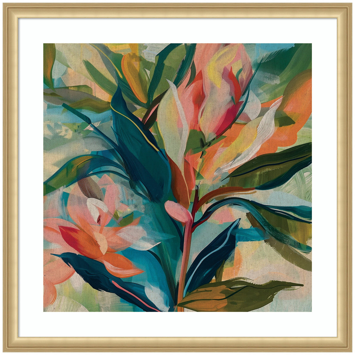 Framed Art Colorful Tropic Botanical Abstract Neutral Linen by The Creative Bunch Studio