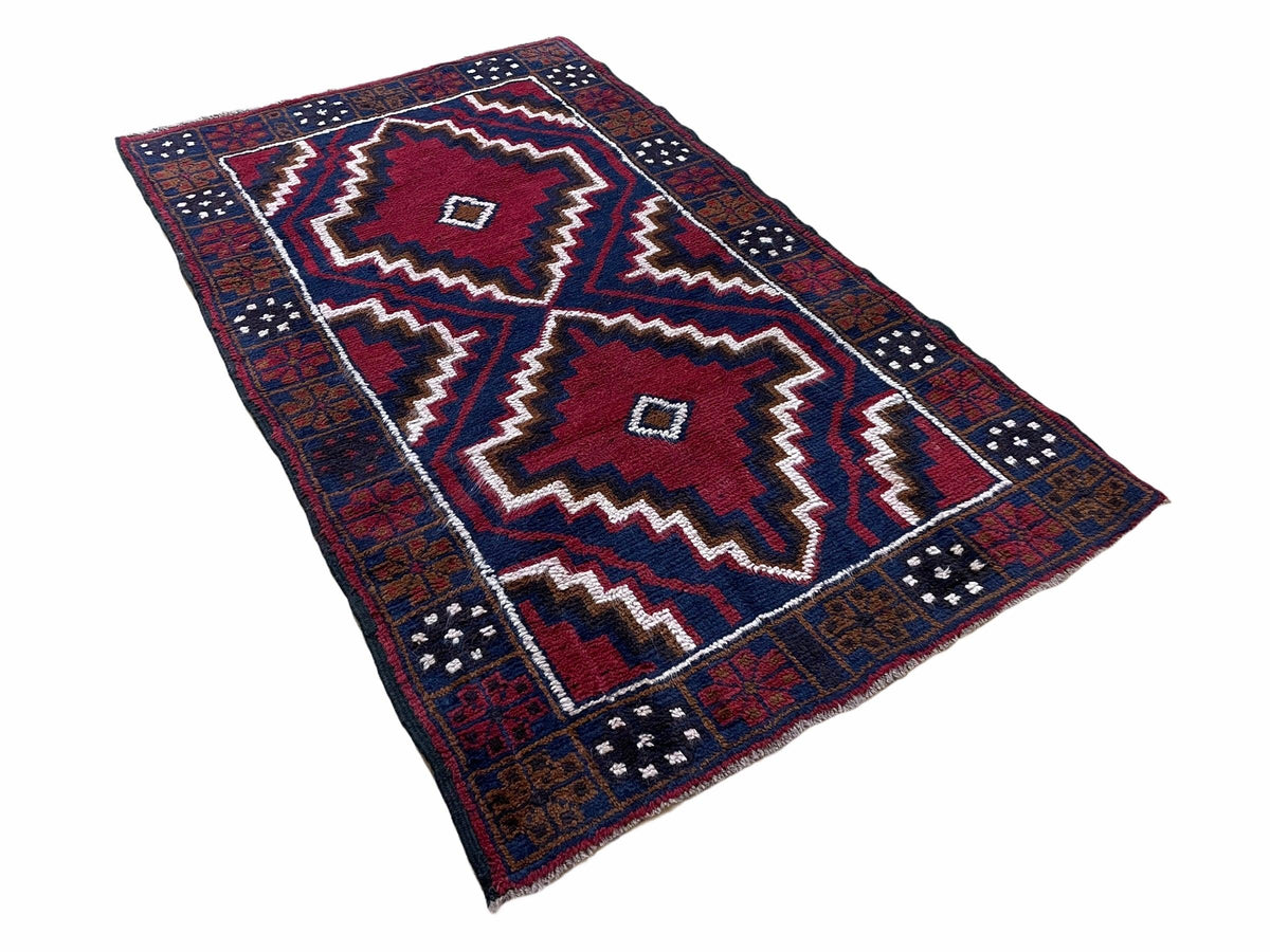 3 X 5 Vintage Handmade Tribal Wool Rug Balouchi Rug Afghan Rug Red Beige Nice - Jewel Rugs, view 3