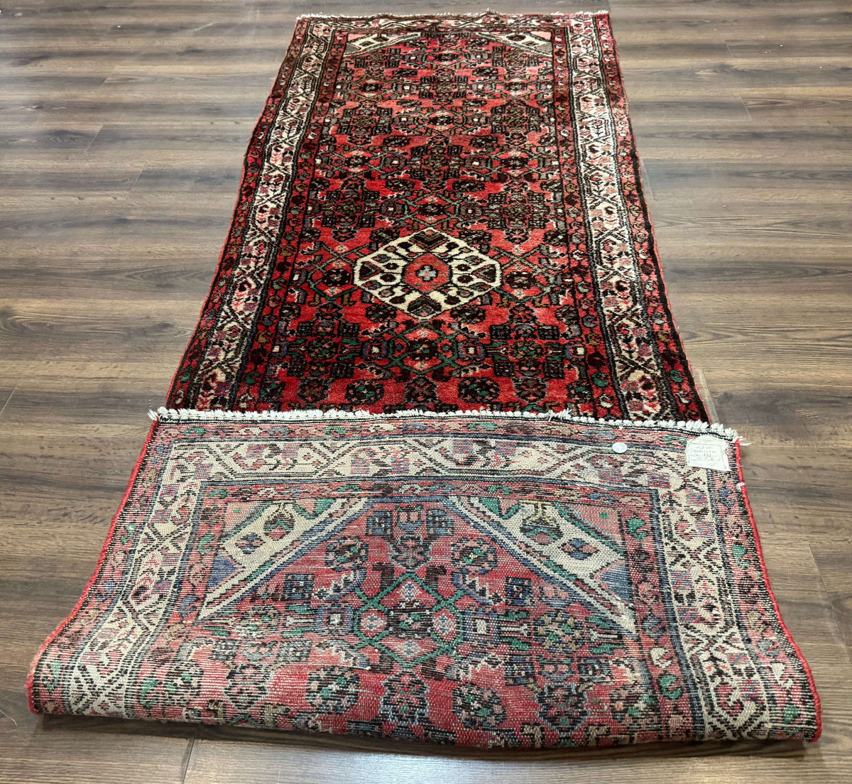 Persian Runner Rug 3x10, Wool Hand Knotted Hallway Rug 3 x 10 ft, Red and Ivory, Hamadan Angelas Runner - Jewel Rugs, view 11