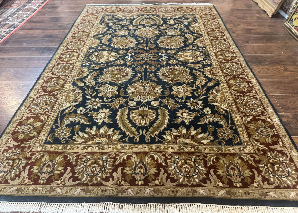 Indian Agra Rug 6x9, Floral, Traditional Rug, Dark Green Maroon Tan - Jewel Rugs, view 2