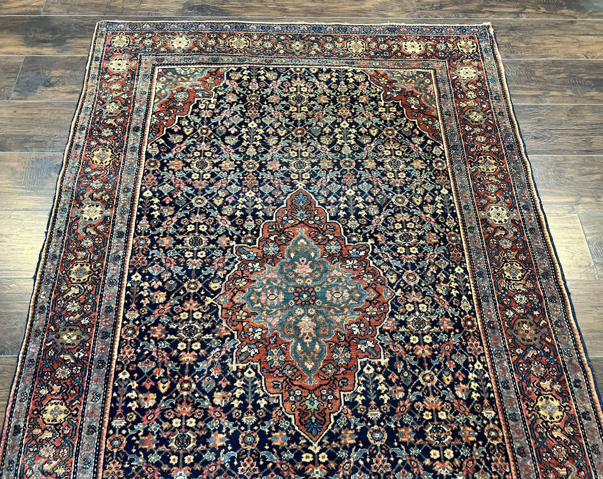 Persian Rug 4x7 Antique Sarouk Farahan Carpet, Navy Blue and Red Wool Rug - Jewel Rugs, view 13