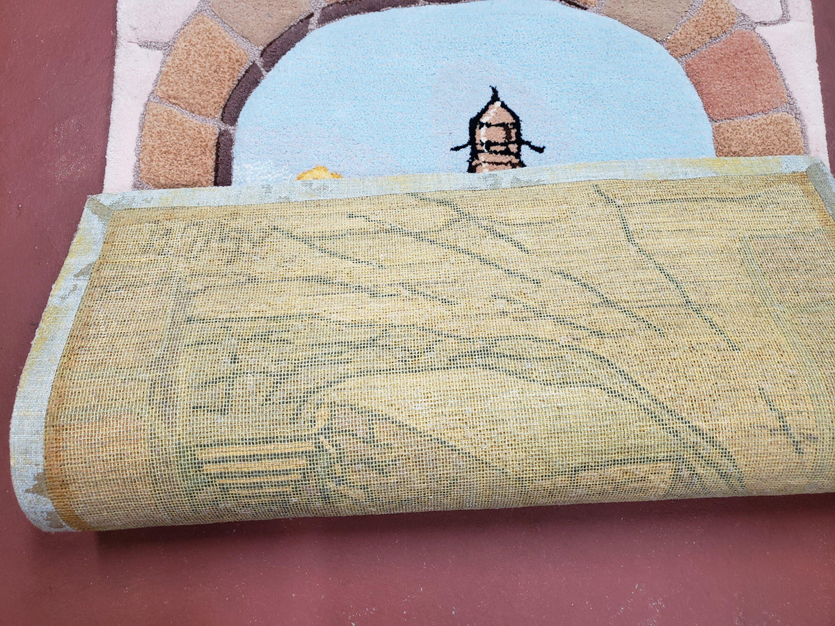 Small Judaica Rug, Rug with Jerusalem Pictorial, Chanuka Gift, Hand-Tufted, Jerusalem Gate, Vintage Judaica, Western Wall Rug, 3x4 Rug - Jewel Rugs, view 11