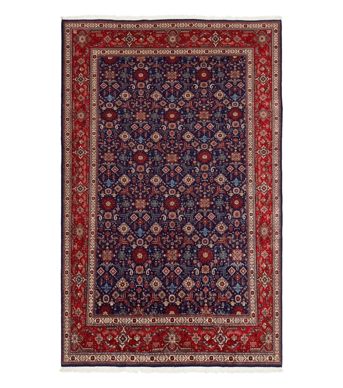 Large Persian Tabriz Rug 10x16, Navy Blue and Red, Allover Pattern, Vintage Hand Knotted Wool Carpet - Jewel Rugs