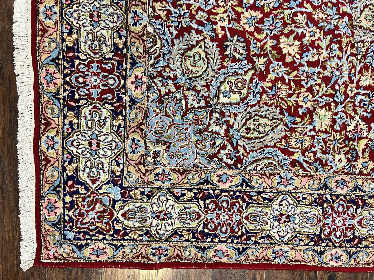 Persian Kirman Rug 7x10, Hand Knotted Wool Floral Medallion Carpet, Dark Red - Jewel Rugs, view 8