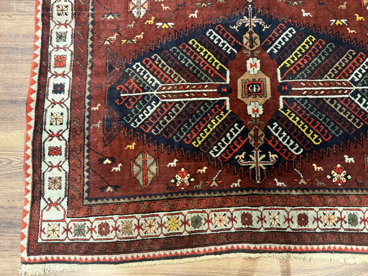 Antique Persian Tribal Rug 5 x 7.8, Triple Medallions, Red, Persian Afshar Rug - Jewel Rugs, view 9