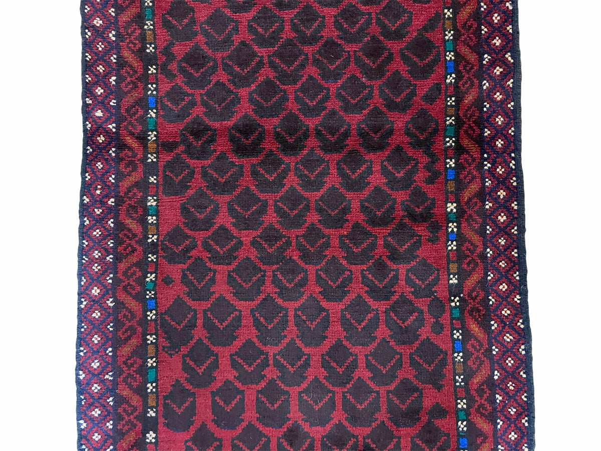 2' 8" X 4' 6" Vintage Handmade Tribal Wool Rug Balouchi Rug Afghan Rug Red Blue - Jewel Rugs, view 4