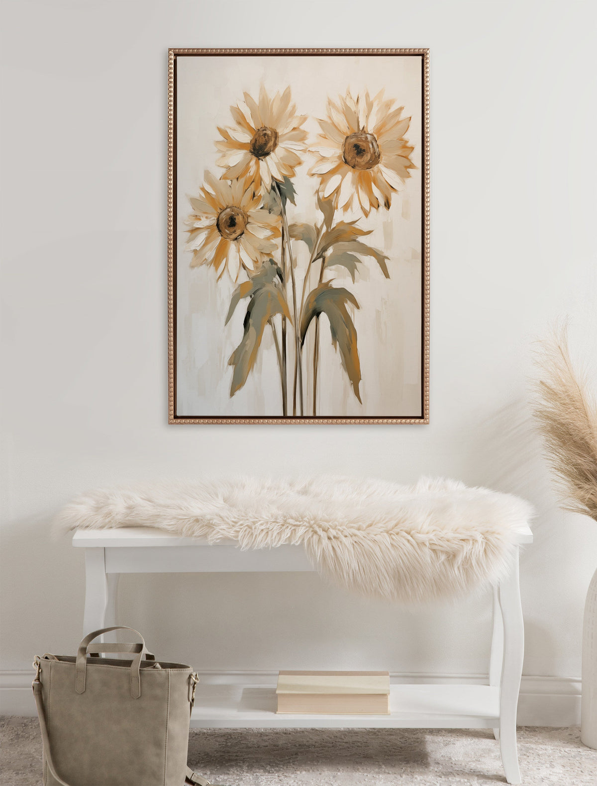 Sylvie Beaded Soft Sunflowers Framed Canvas by The Creative Bunch Studio