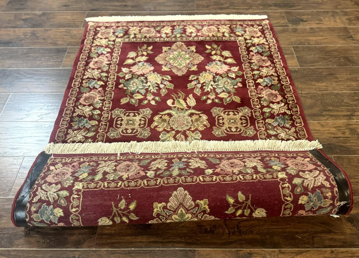 Indo Persian Kerman Rug 4x6, Burgundy, Floral - Jewel Rugs, view 12