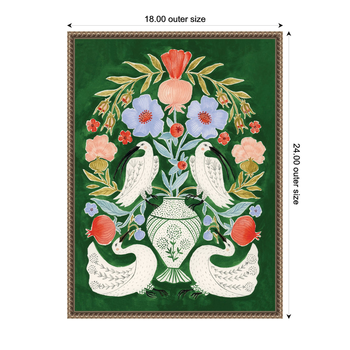 Floral Folklore Ibises and Swan by Jill Labieniec Framed Canvas Wall Art Print