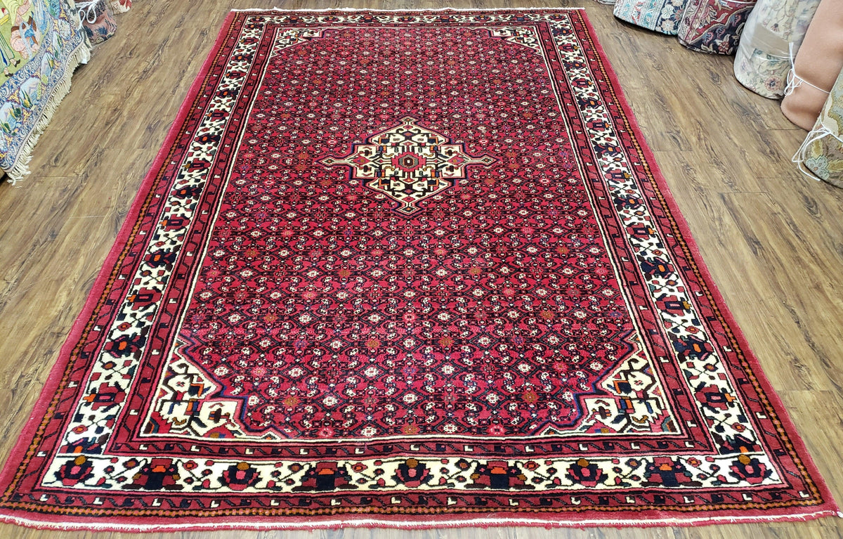 Vintage Persian Hamedan Rug 7x10, Angelas Mahi Pattern, Red, Wool, Hand-Knotted - Jewel Rugs, view 2