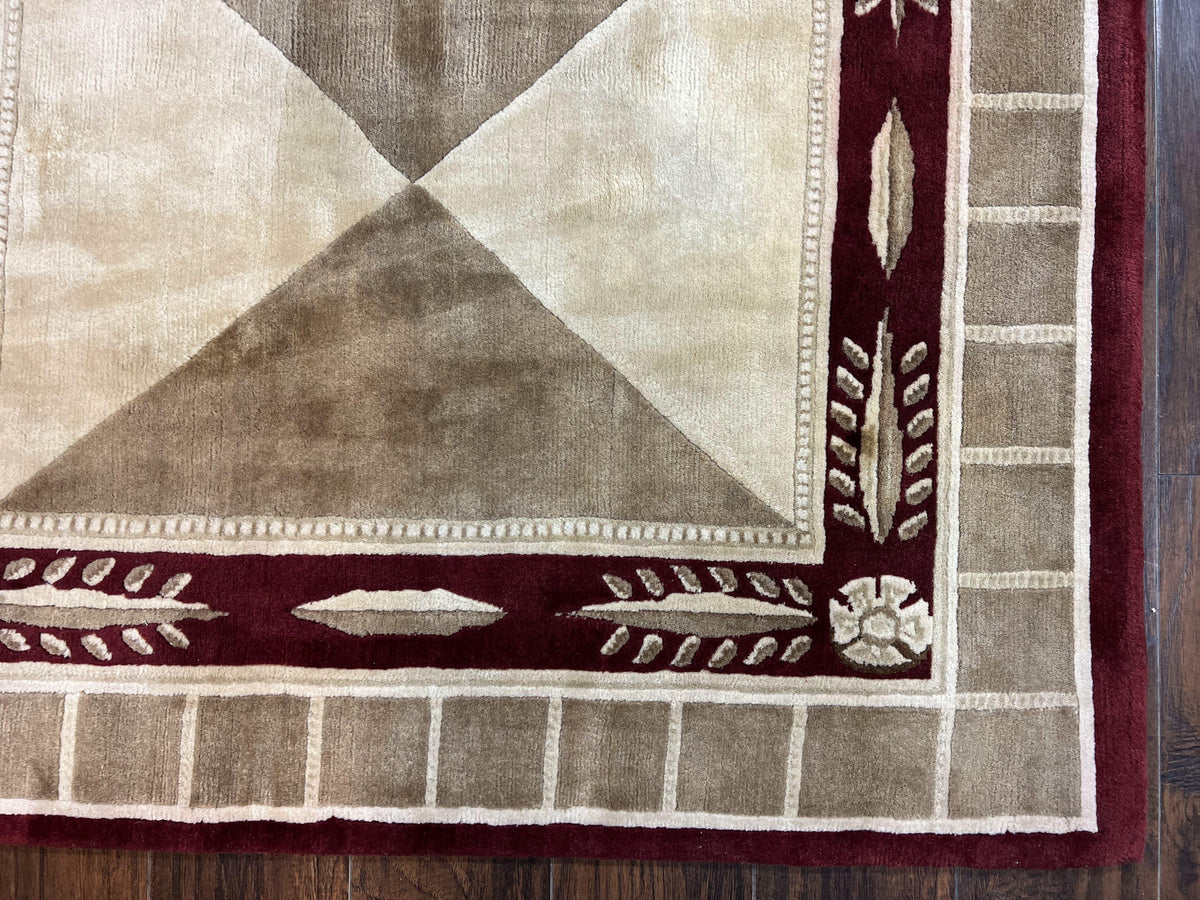 Indo Tibetan Rug 10x14, Nepali Carpet, Large Soft Wool Area Rug, Olive Tan Maroon, Contemporary Rug 10 x 14 ft Living Room Rug, Handmade Rug - Jewel Rugs, view 9