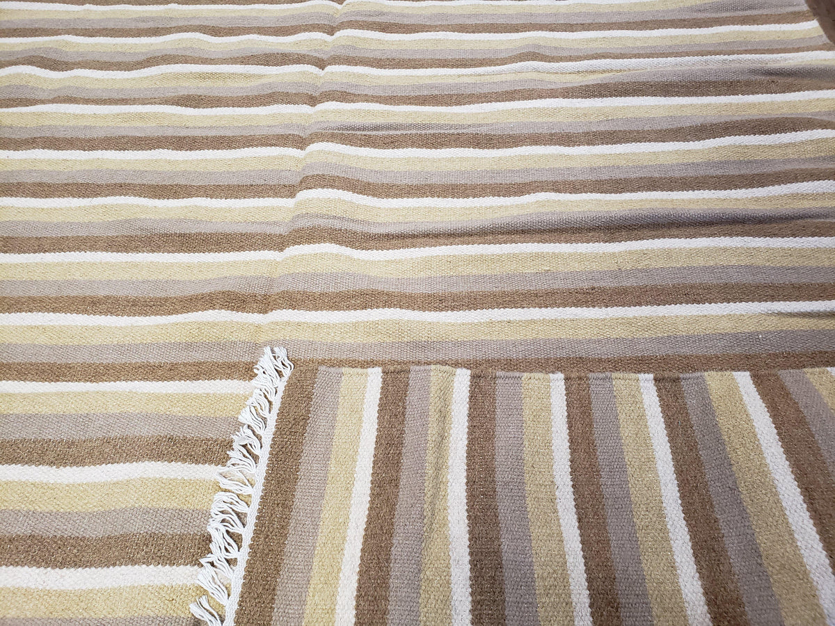 Indian Striped Blanket 6x9, Large Indo Kilim Area Rug, Earthern Tones Woolen Hand-Woven Flatweave South American Style Queen Size Bedspread - Jewel Rugs, view 13