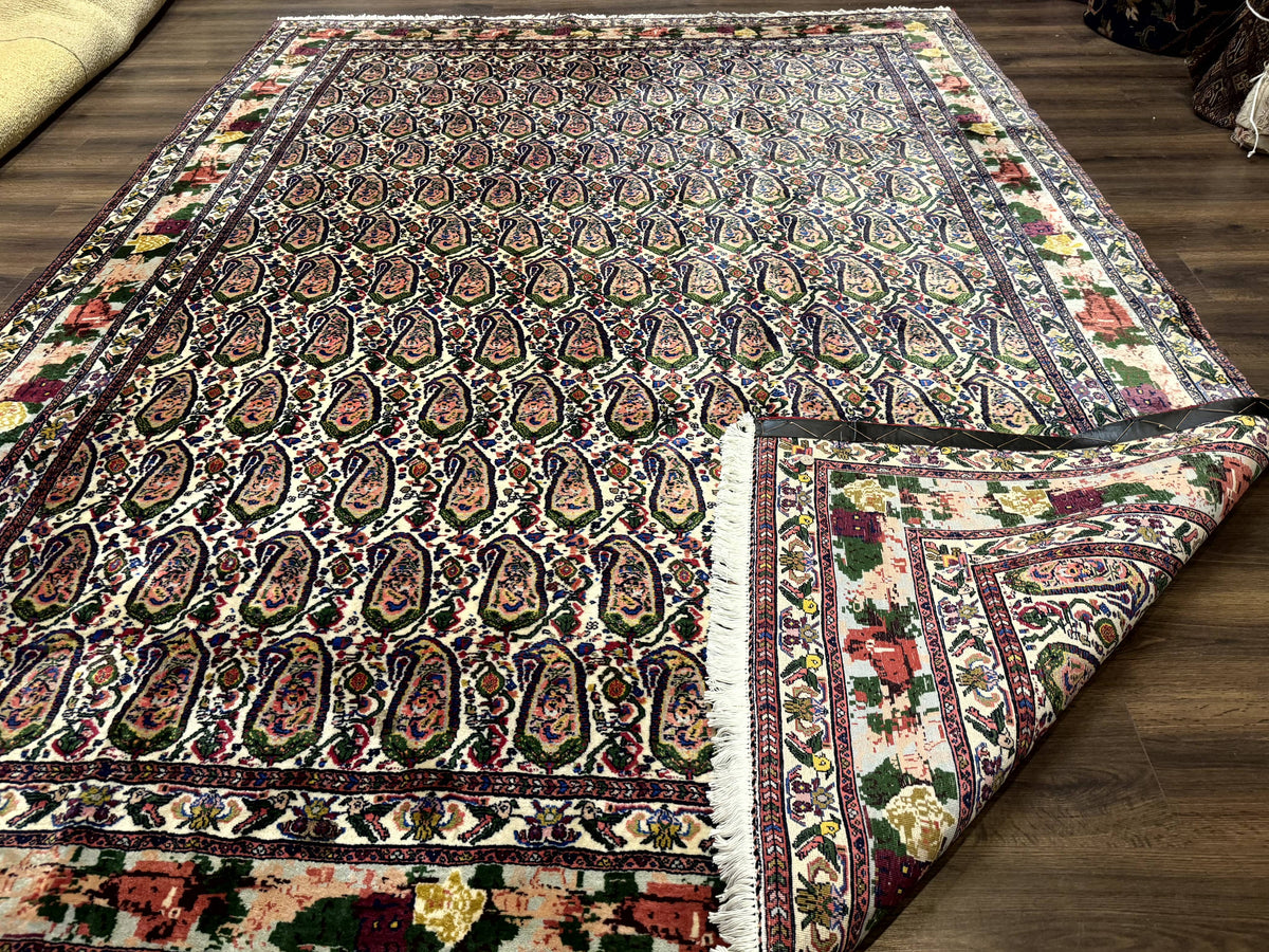 Persian Kurdish Rug 8x11, Repeated Allover Boteh Paisley Design, Bird Pictorials, Rare Antique Sannadaji Carpet - Jewel Rugs, view 11