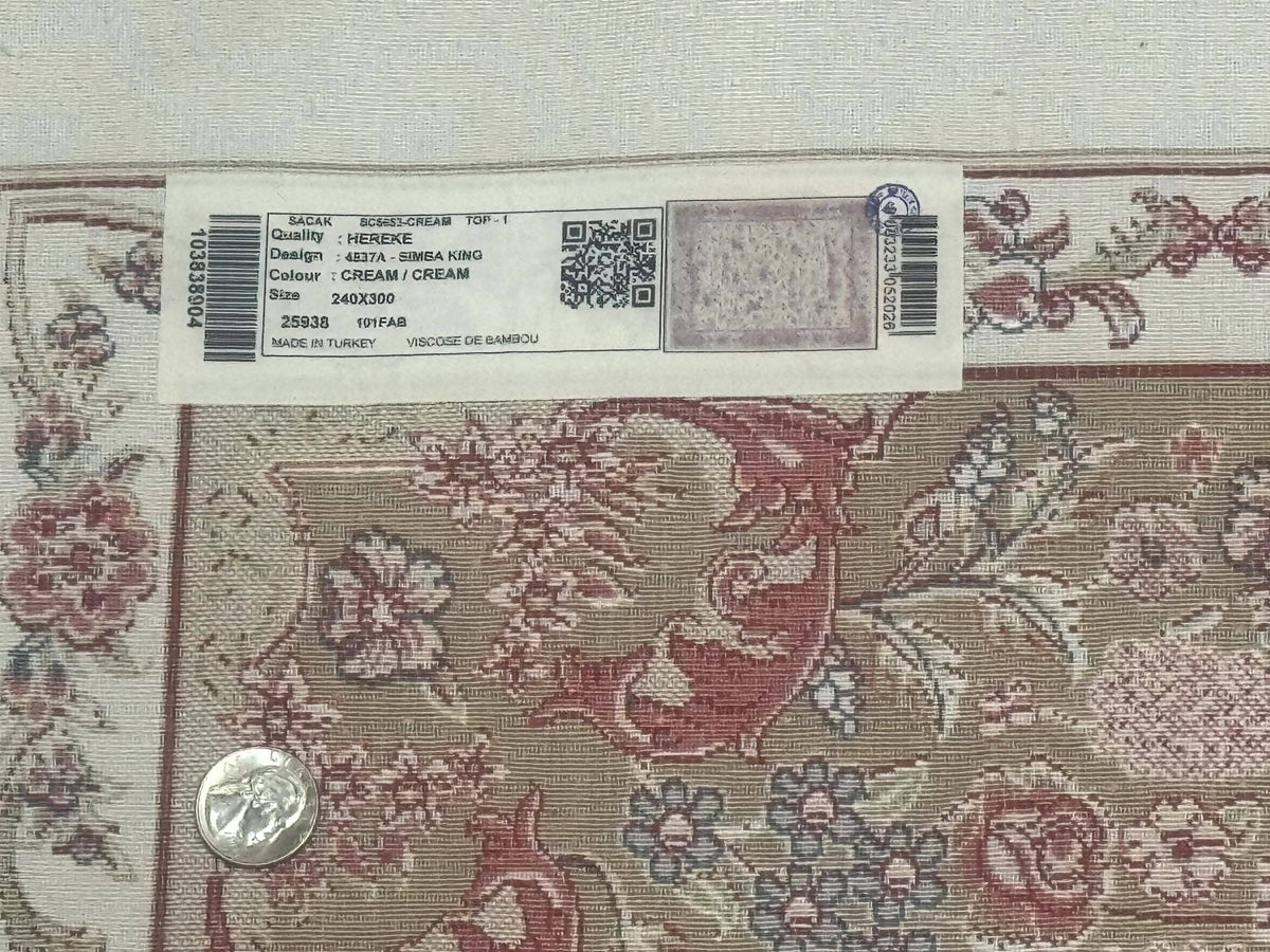 Large Turkish Silk Rug 8x10, Ivory, Hunting Design, Bamboo Silk, New - Jewel Rugs, view 11