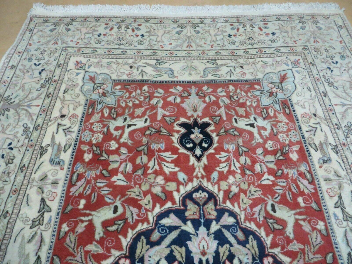 6' X 9' Vintage Handmade India Oriental Floral Wool Rug Hunting Bird Deer Nice - Jewel Rugs, view 4