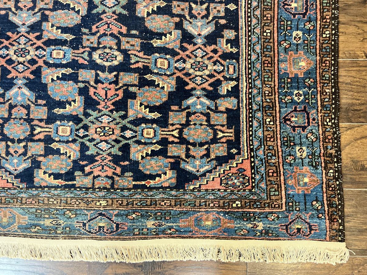 Antique Persian Tribal Rug 5x7, Navy Blue & Pink, Hand Knotted Handmade 1920s Wool Rug, Allover Pattern, Persian Hamadan Rug - Jewel Rugs, view 10