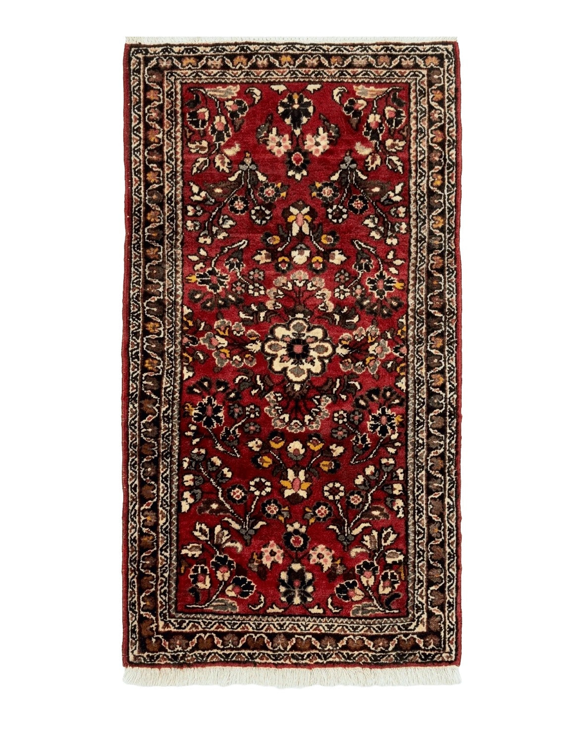 Small Persian Sarouk Rug 2x4 ft, Allover Floral Pattern, Red Black Cream, Hand Knotted Wool Traditional Oriental Carpet, Antique Persian Rug 2 x 4 - Jewel Rugs